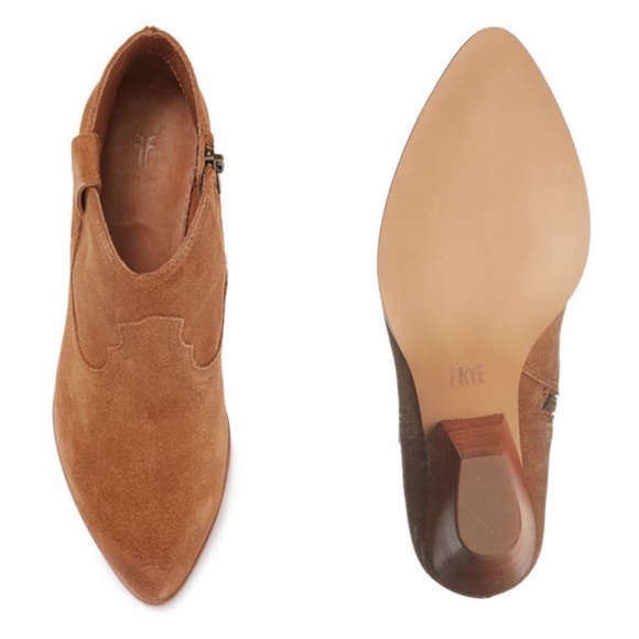 NIB Frye Reina Suede Heel Bootie Cognac camel Brown 10 - Picture 15 of 15